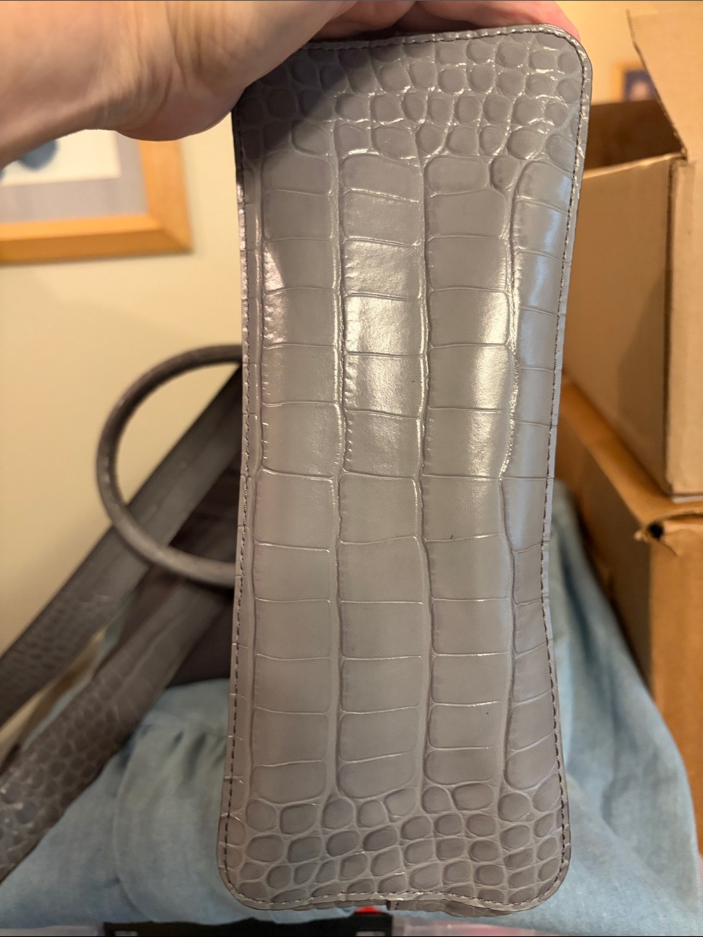 Tory Burch Gray Croc-Embossed Tote with Gold Hardware - Picture 6 of 9